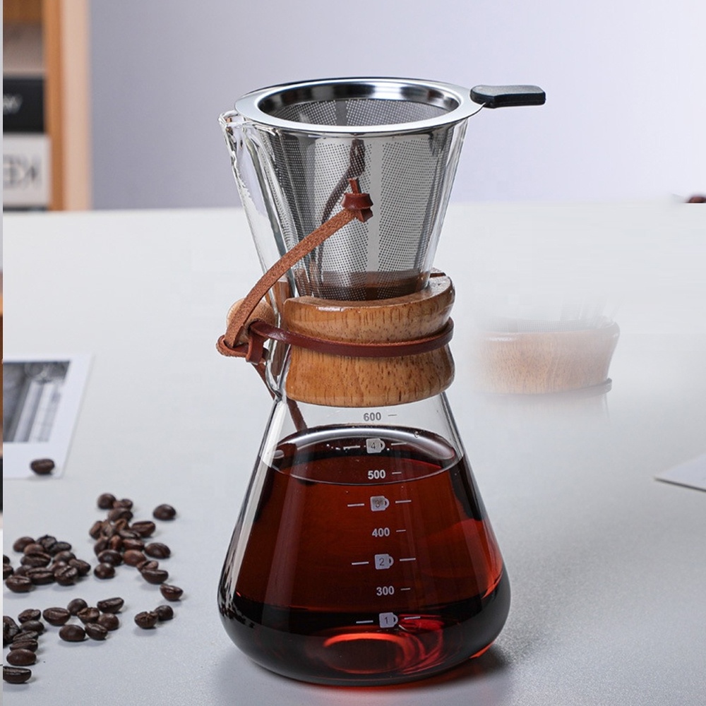 glass coffee pour over drip coffee set with borosilicate glass coffee pot