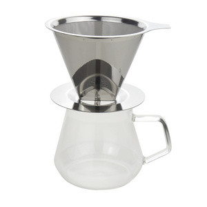 Reusable portable pour over cone  stainless steel drip coffee filter mesh Mesh Cone Coffee Dripper stand holder