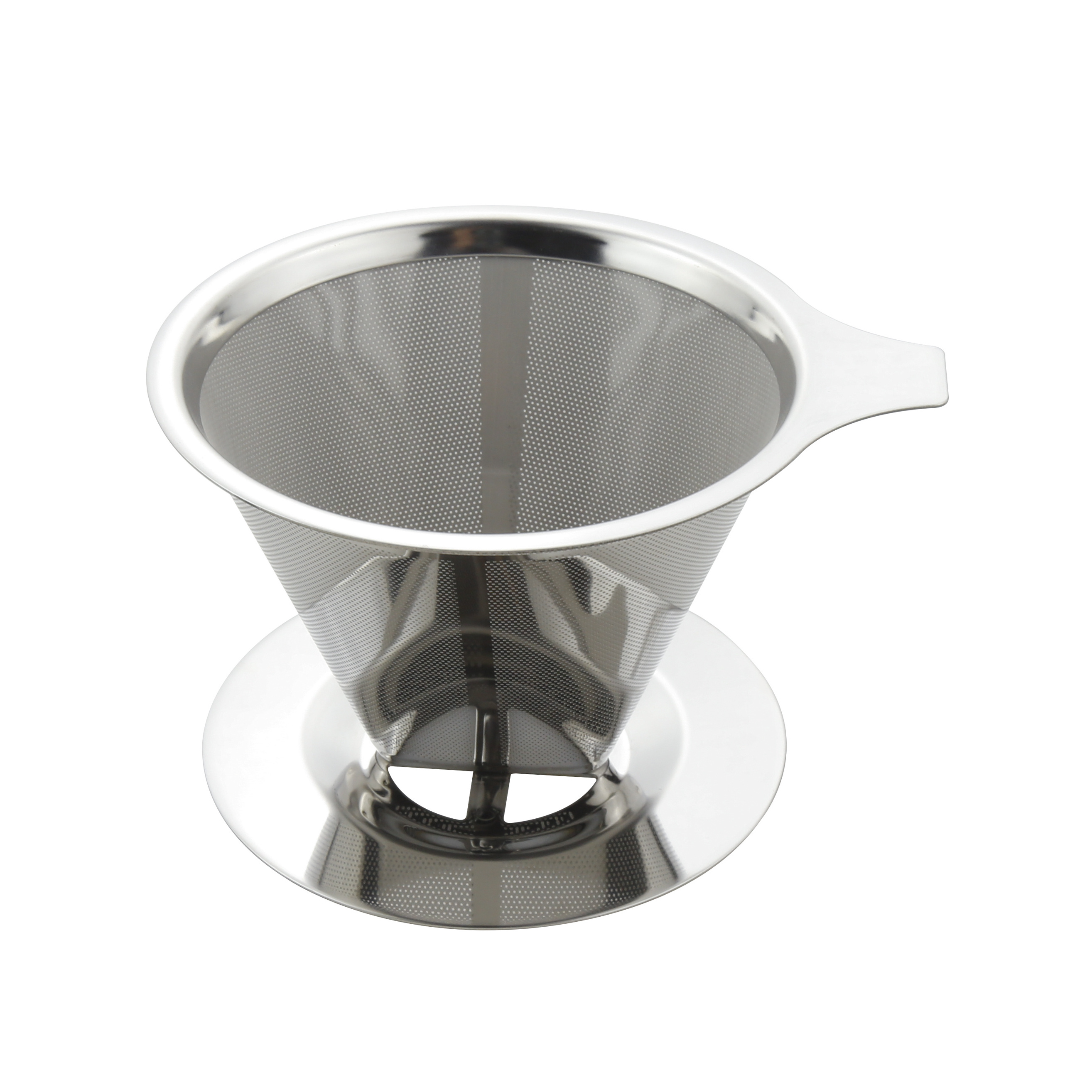 Reusable portable pour over cone  stainless steel drip coffee filter mesh Mesh Cone Coffee Dripper stand holder