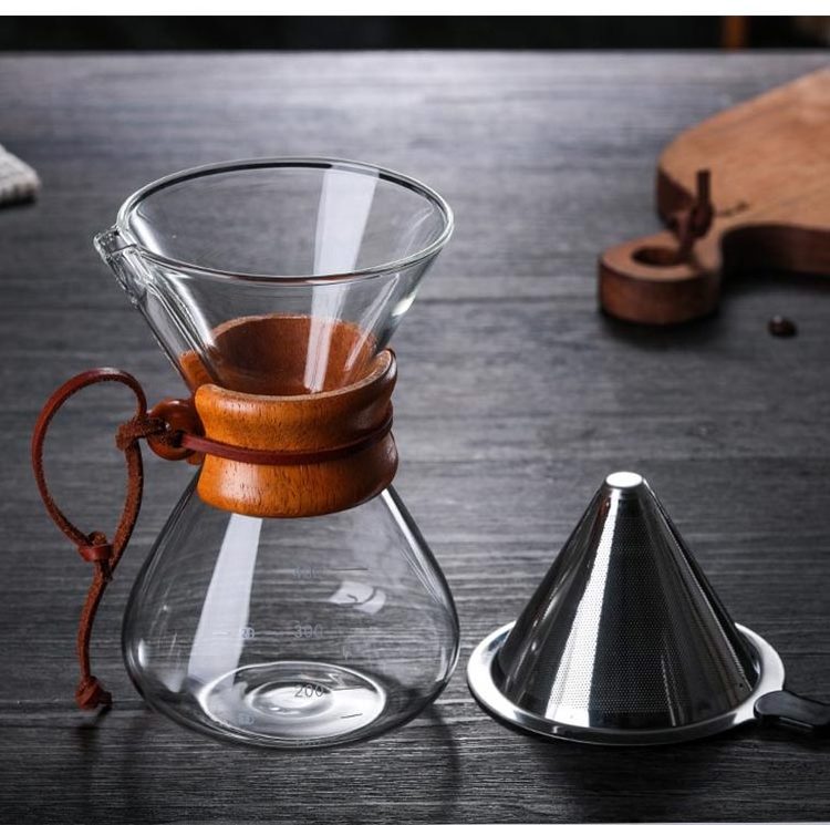 Heat Resistant Borosilicate transparent glass coffee pitcher Server pour over Coffee maker set