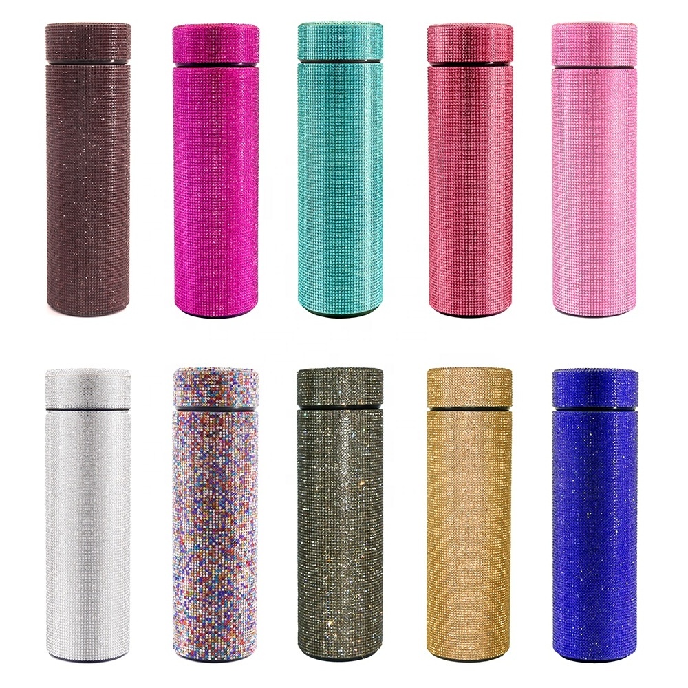 500ml custom GEM luxury stainless steel led diamond insulated smart bling tumbler cup rhinestone water bottle