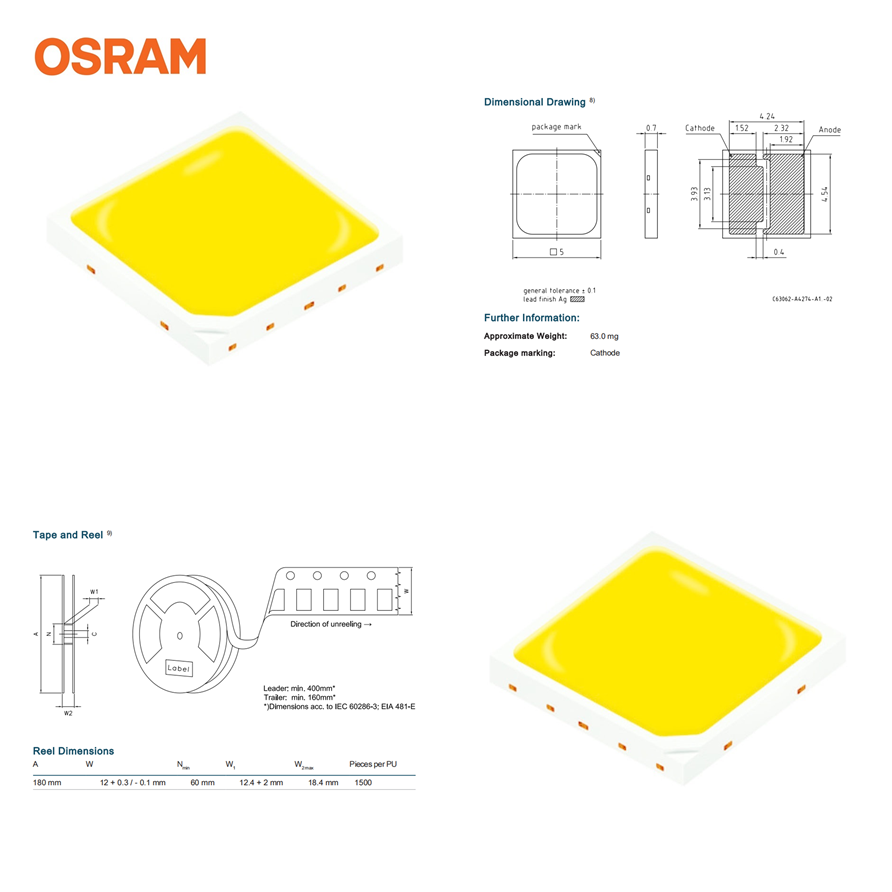 Osram smd 5050 led chip 1-5W 6V OSRAM LED Light Emitting Diode 5050 SMD Chips