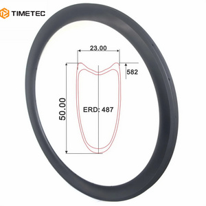 Timetec 650C V Brake Road Carbon Fiber Rims 23mm Width 50mm Profile Clincher Tubular Customized Bicycle Circle