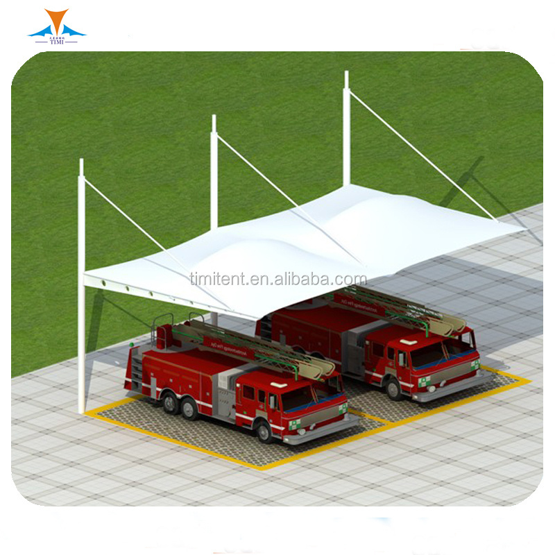 Windproof Modern PVDF PTFE Membrane Structure DIY Automated Driveway Curved Metal Roof Parking 2 Car Metal Awning Carport Prices