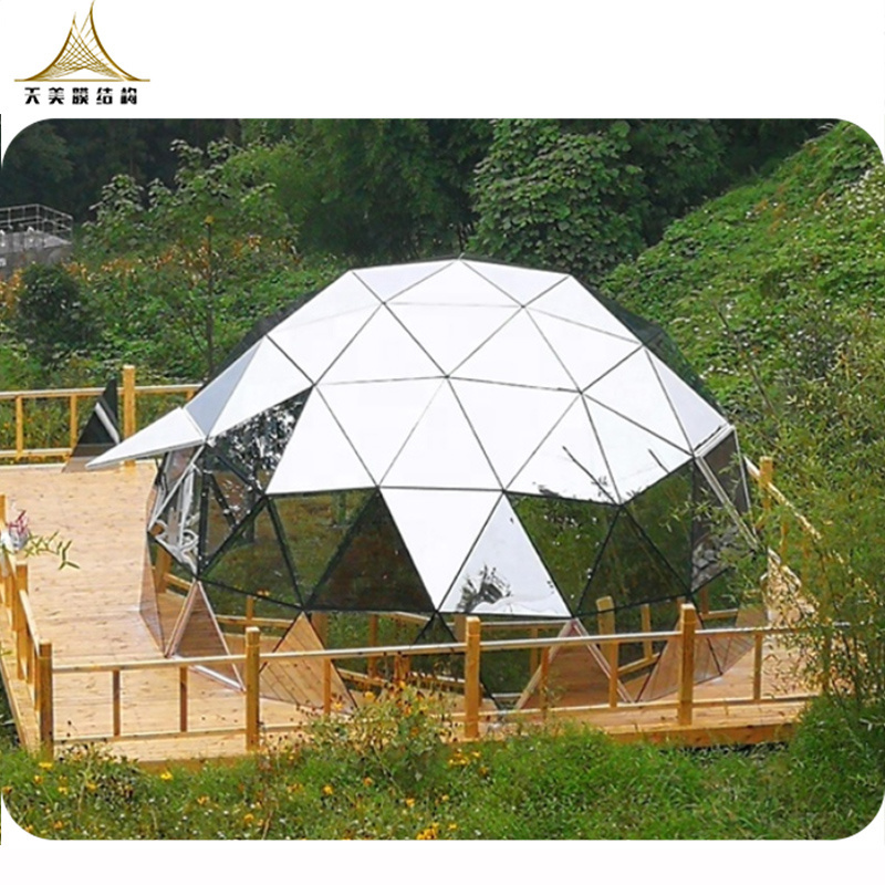 Geodesic igloo glass dome tent with bathroom winter