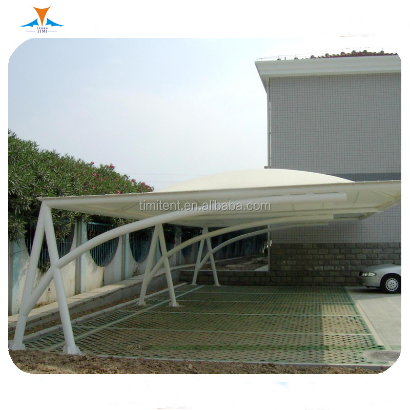 Windproof Modern PVDF PTFE Membrane Structure DIY Automated Driveway Curved Metal Roof Parking 2 Car Metal Awning Carport Prices