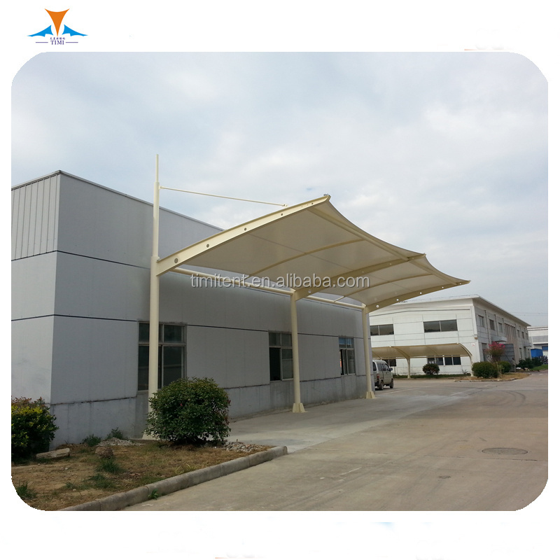 Cheap DIY Outdoor Curved Alloy Metal Light Steel Structure PVDF PTFE Membrane Awning Auto Double Carports Size For Car Parking