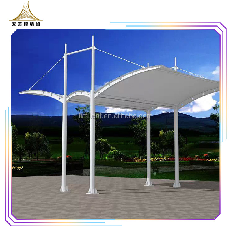 Cheap DIY Outdoor Curved Alloy Metal Light Steel Structure PVDF PTFE Membrane Awning Auto Double Carports Size For Car Parking