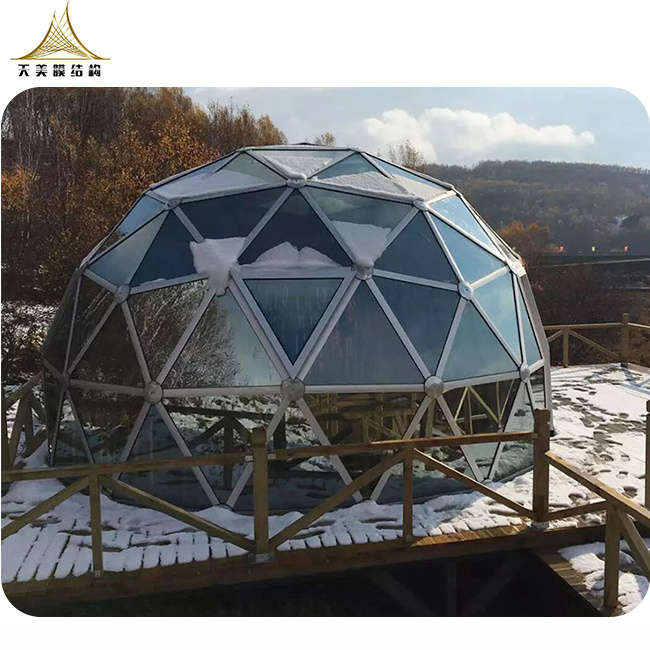 Geodesic igloo glass dome tent with bathroom winter