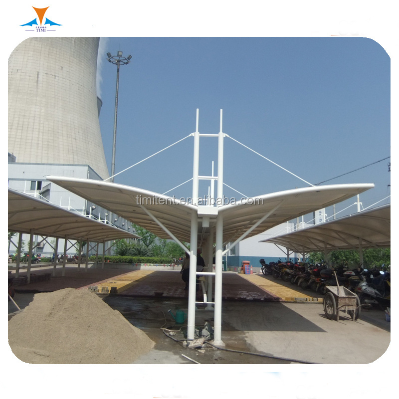 steel structure pipe PVDF material roof cover car parking shed roof design