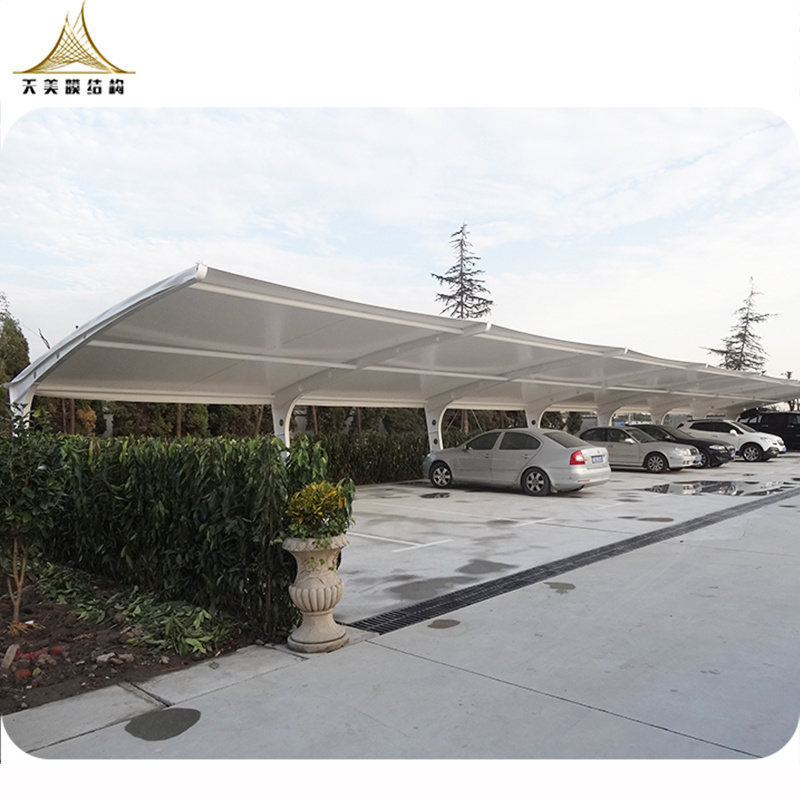 Outdoor carport car parking shelter metal frame tensile membrane structure garage canopy