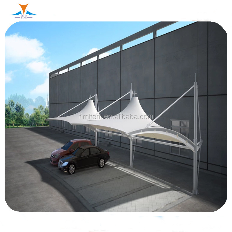 Windproof Modern PVDF PTFE Membrane Structure DIY Automated Driveway Curved Metal Roof Parking 2 Car Metal Awning Carport Prices