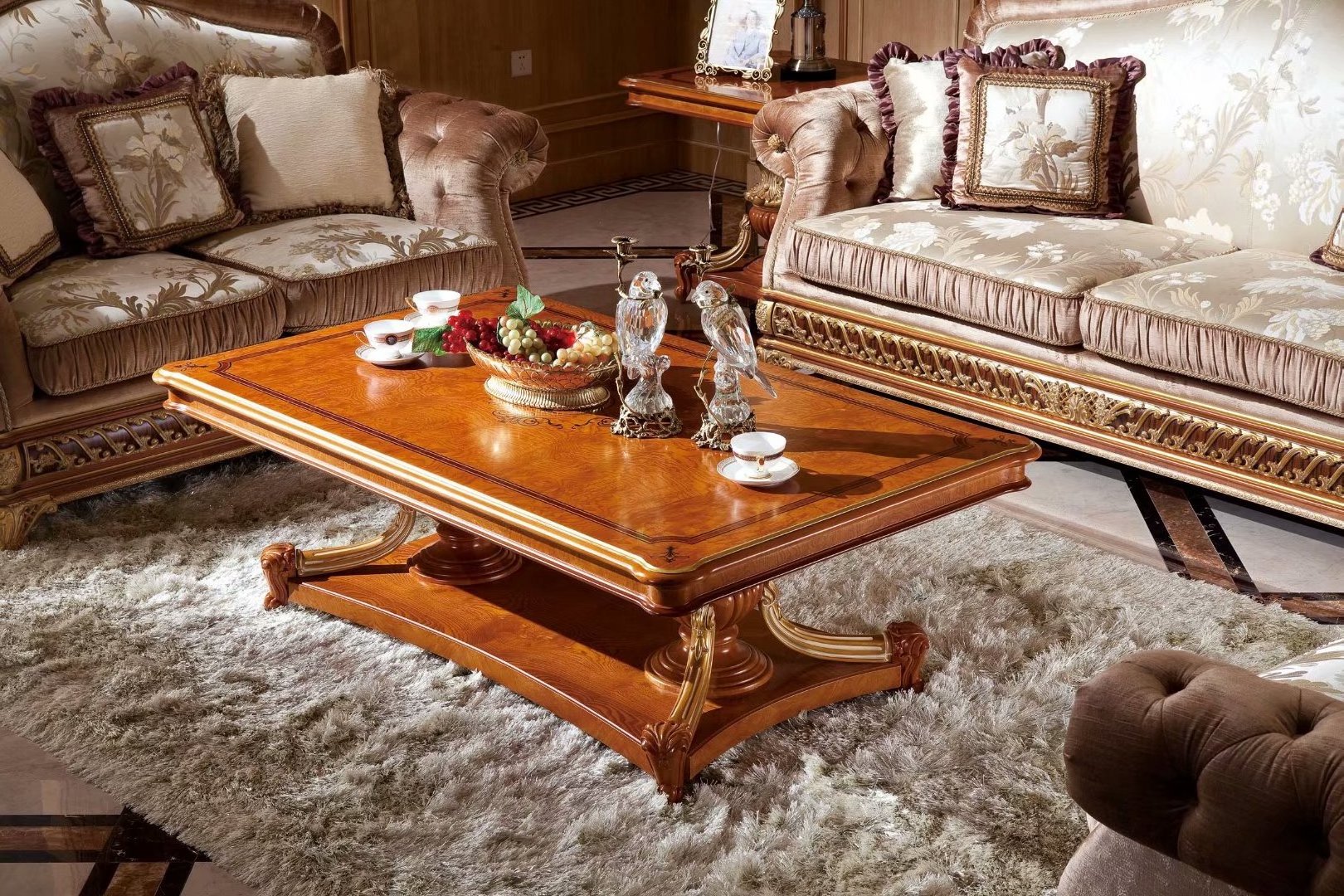 French Luxury Baroque Style Living Room Sofa Set Royal Palace Hand-carved Fabric Sofa European Living Room Furniture