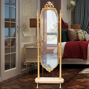 Retro Luxury Design Floor Mirror Golden Classic Full Bronze Full-long Mirror Hotel Home Marble Dressing Mirror