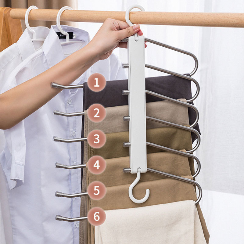 Wholesale stainless steel pants rack, anti slip clothes rack, bold home folding clothing store pants clip