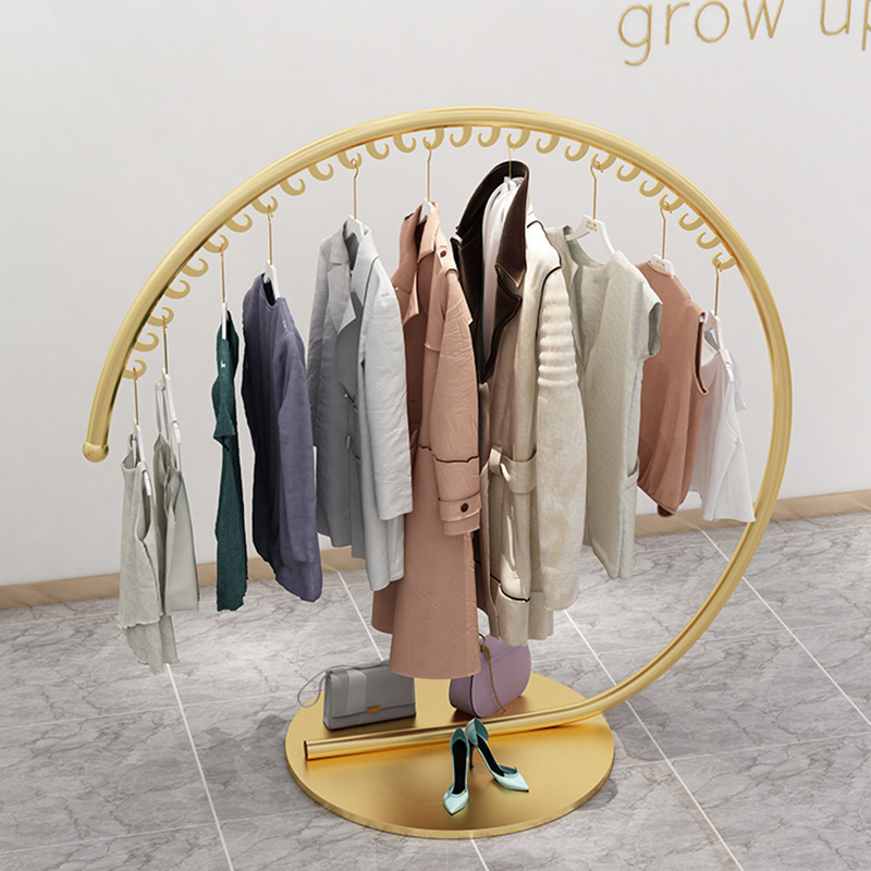 Gold Clothing Display Furniture Living Room Bedroom Floor Circular Clothes Hanger Coat Rack Stand Shelf