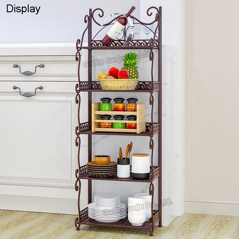 Folding Storage Shelves 5 Tier Metal for Home Living Room Kitchen Bathroom Corner