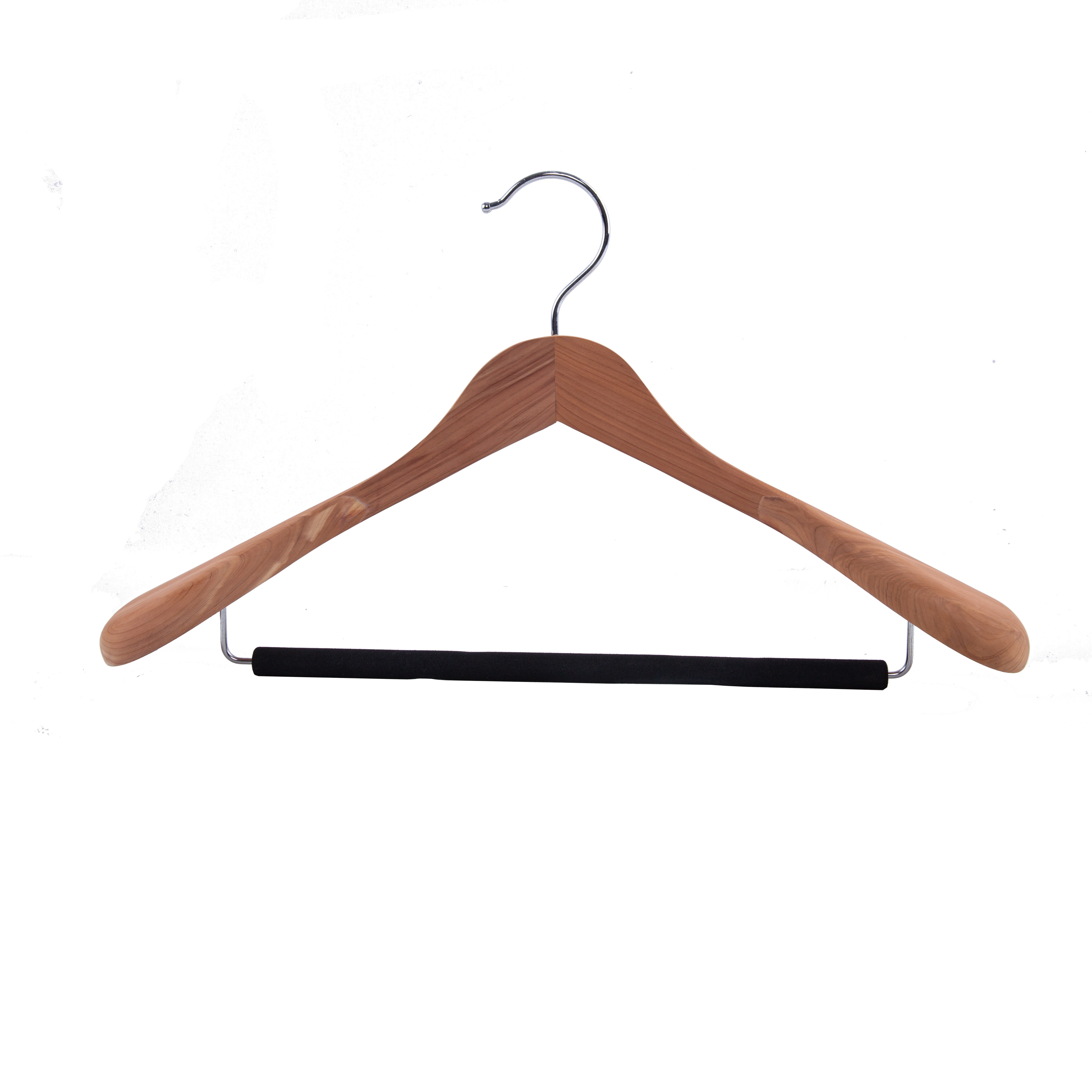 High quality custom cedar wood clothes hangers with non-slip bar