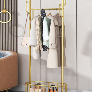 Multifunctional Clothing Display Rack Floor 2 Tier Metal Iron with MDF Coat Rack Stand with Wheels