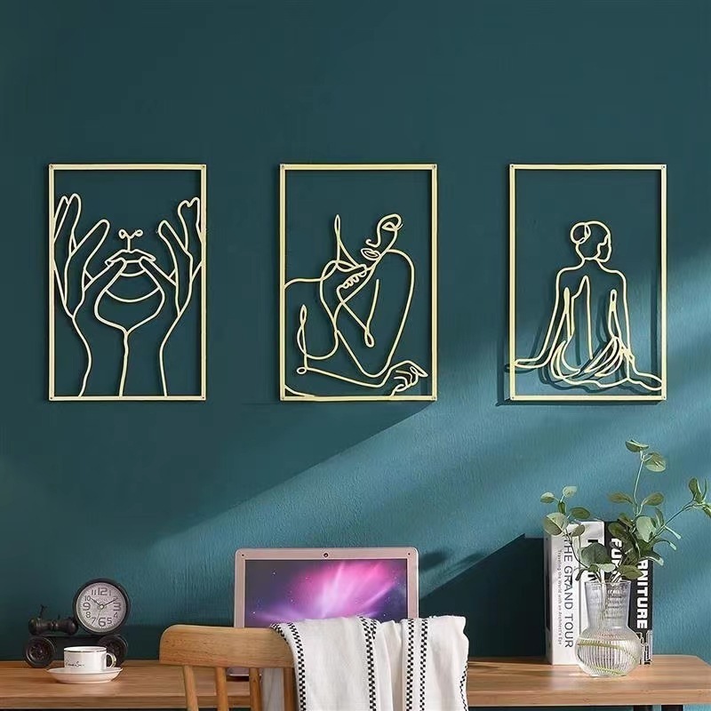 Nordic Luxury Home Decor Metal Simple Wall Hanging Gold Black Living Room Wall Decor