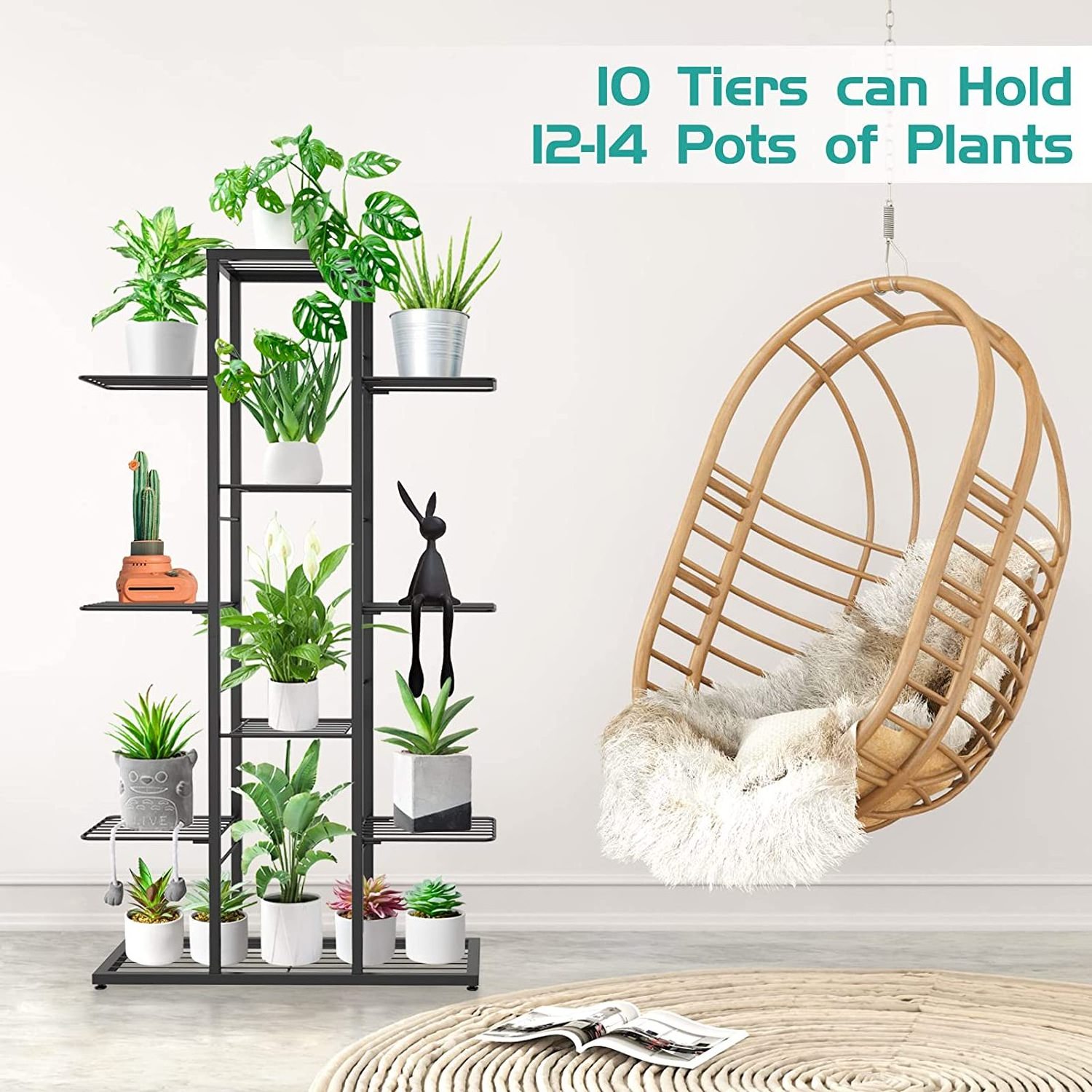 New Arrival 10 Tier 12 Potted Metal Plant Stand for Indoor Multiple Corner Tall Plant Shelf Display Rack