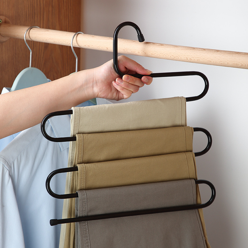 Multi-layer S-type pants hanging multi-functional creative home iron magic pants storage hangers trouser rack