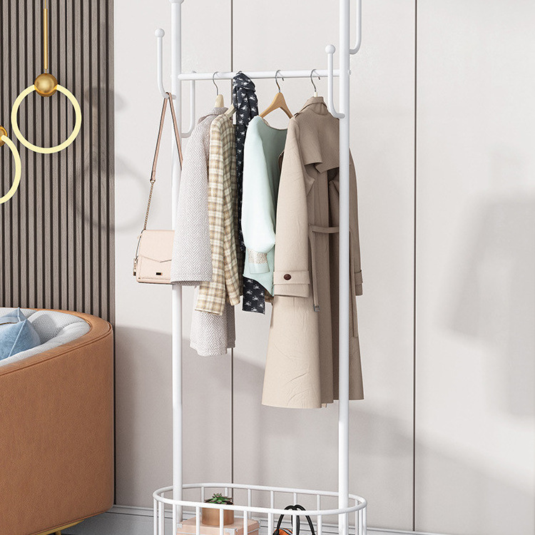 Multifunctional Clothing Display Rack Floor 2 Tier Metal Iron with MDF Coat Rack Stand with Wheels