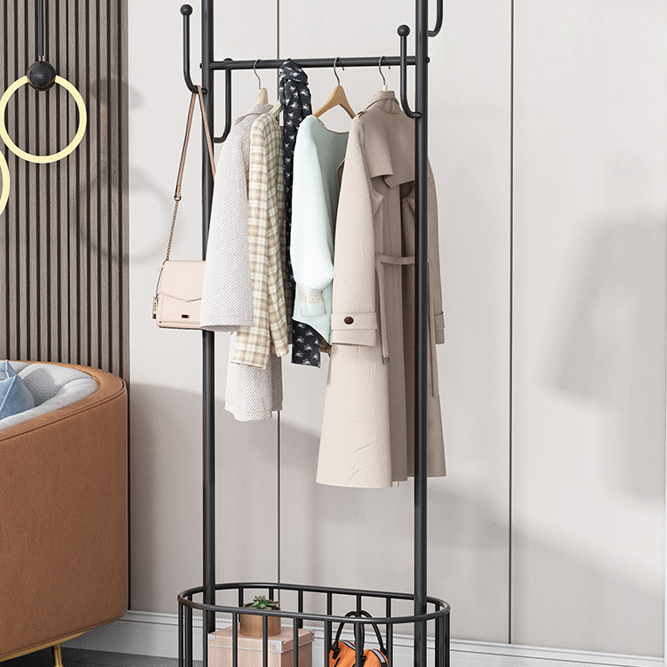 Multifunctional Clothing Display Rack Floor 2 Tier Metal Iron with MDF Coat Rack Stand with Wheels