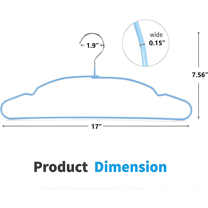 Adult Space Saving Metal & Plastic Coating Clothes Hangers, Laundry Plastic & Metal Hangers, Blue Coat Hangers