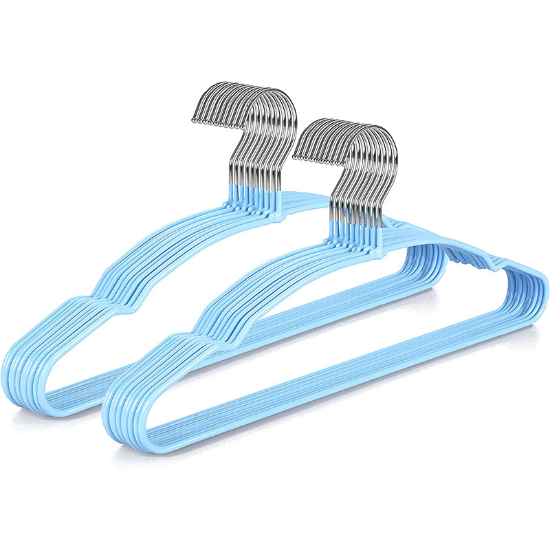 Adult Space Saving Metal & Plastic Coating Clothes Hangers, Laundry Plastic & Metal Hangers, Blue Coat Hangers