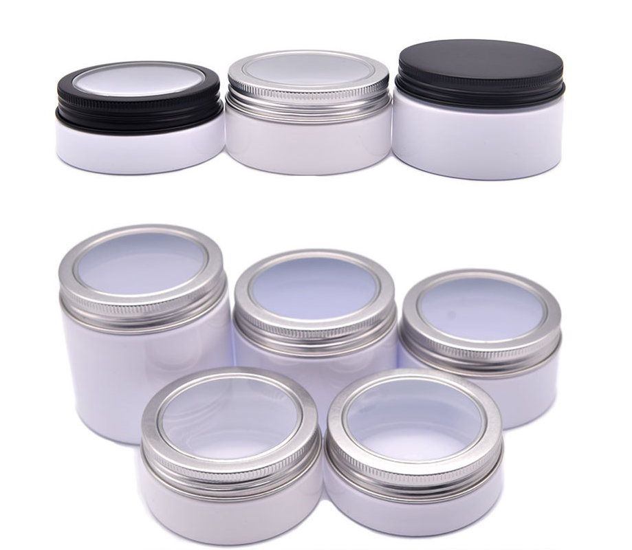 See through clear top PET plastic jar cream wax pot jar with black colors lids 80g 100g 200g  cosmetic container