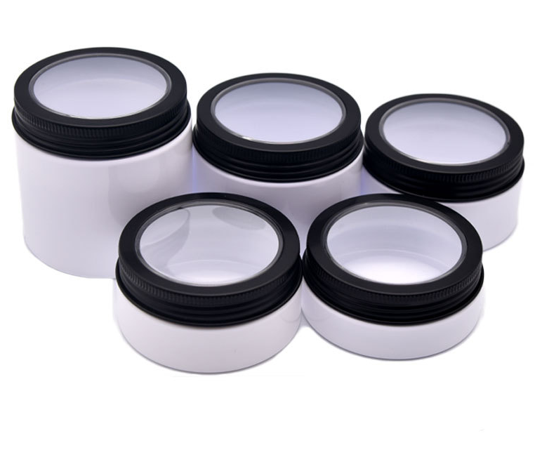 See through clear top PET plastic jar cream wax pot jar with black colors lids 80g 100g 200g  cosmetic container