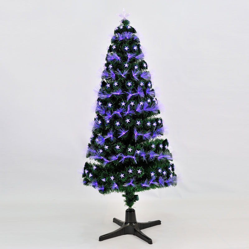 5ft purple lights and five-pointed star ornaments PVC fiber optic Christmas tree for Christmas decoration