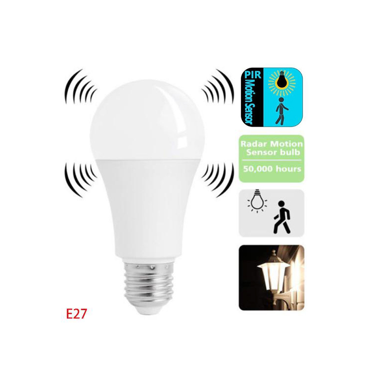 6500K Cool Daylight White Motion Sensor LED Bulb E26 E27 B22 9W 12W Radar Sensor LED Bulb