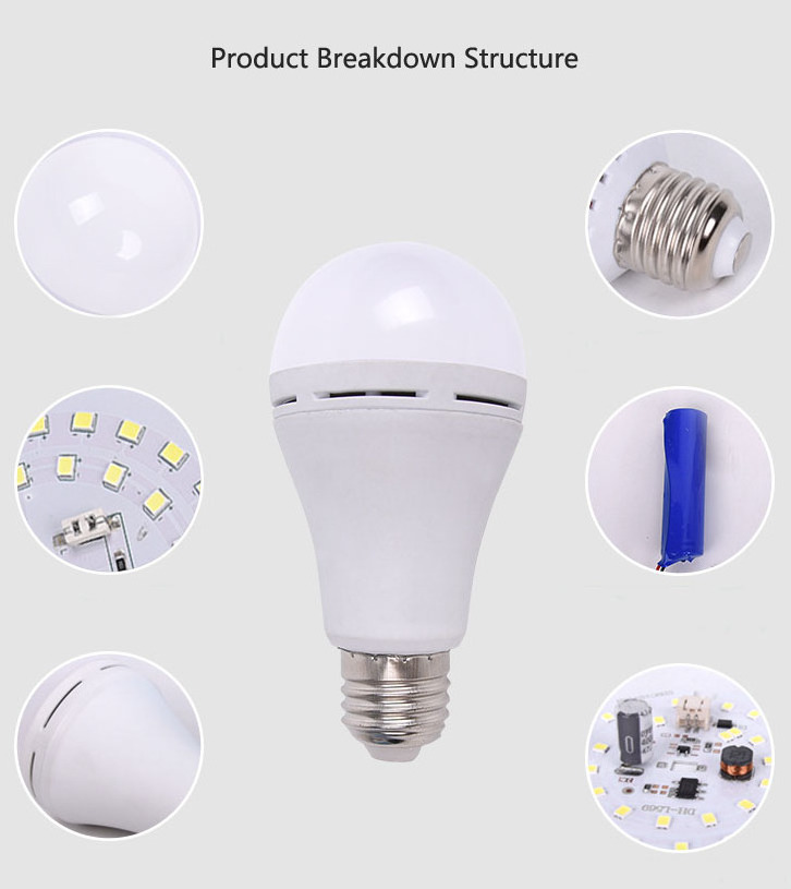 factory good quality Led rechargeable bulbs with Battery AC 165-265V 7w 9w 12w E27  Led Emergency lamp