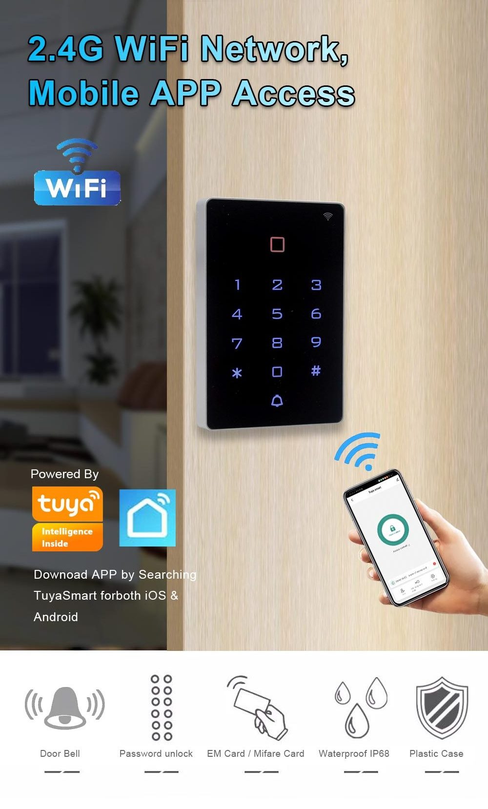 Waterproof Keypad Access Control Wifi Tuya Rfid Card Readers Access Control