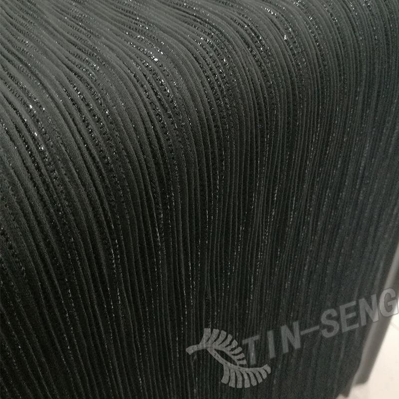 Black Knitted Fabric , Shimmer Lurex Stripe Woven Fabric , Crumpled Black Metallic Stripe Fabric for Garment Manufacturer