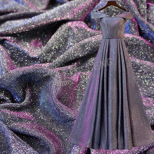 Metallic Color Changing Fabric , Iridescent Moonlight Fabric With Glitter for Offical Dress