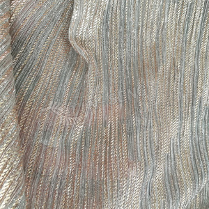 Pleated Metallic Fabric , Polyester Knitted Fabric with Gold Lurex Stipe , Crumpled Glitter Tinsel Fabric for Women's Dressing