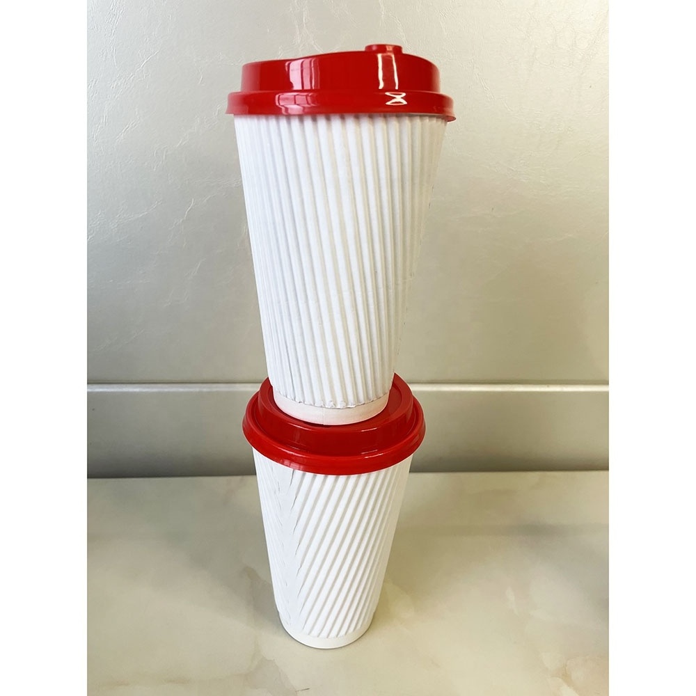 16oz 20oz paper corrugated disposable ripple wall coffee paper cup with lids