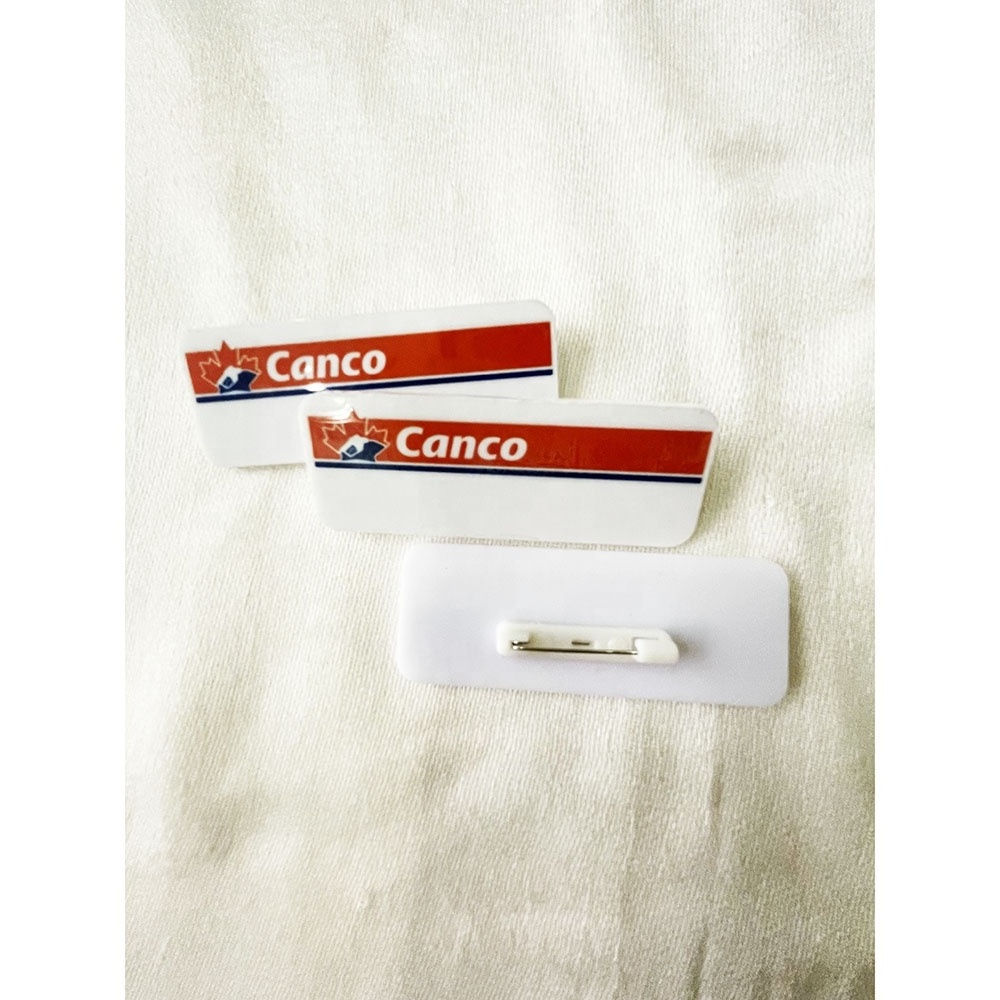 Custom Sublimation Reusable Safety Pin white Plastic PVC Acrylic Name Badge with printing