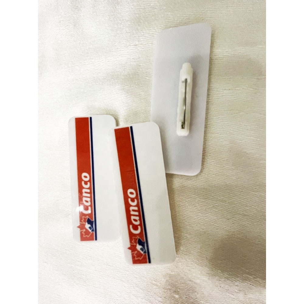 Custom Sublimation Reusable Safety Pin white Plastic PVC Acrylic Name Badge with printing