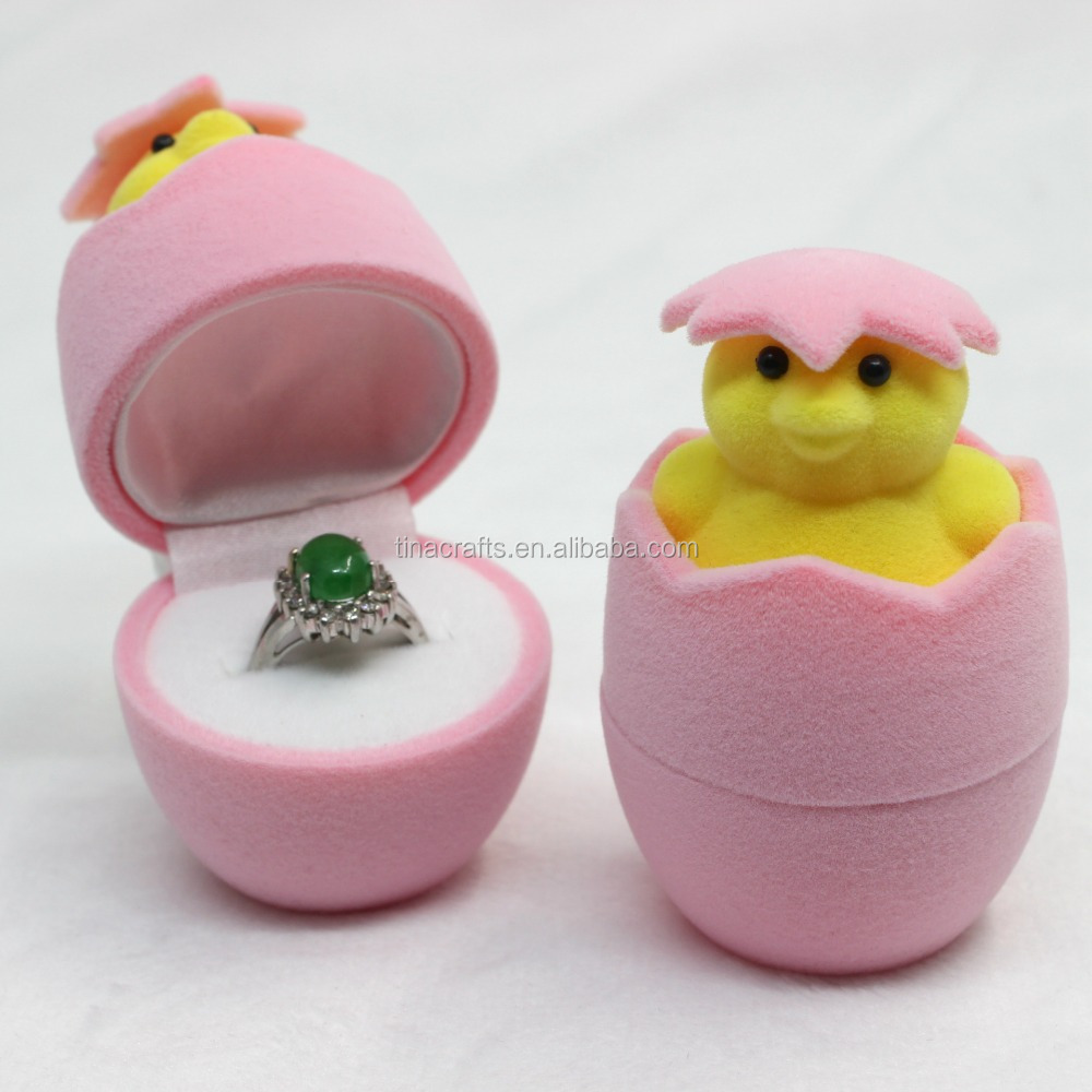 Egg shell shape velvet ring box flock jewelry earring packing box