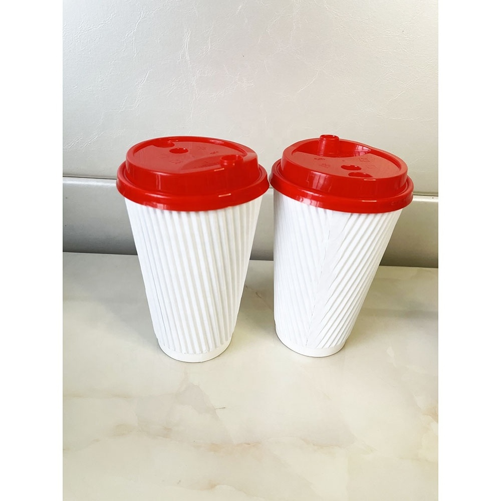 16oz 20oz paper corrugated disposable ripple wall coffee paper cup with lids