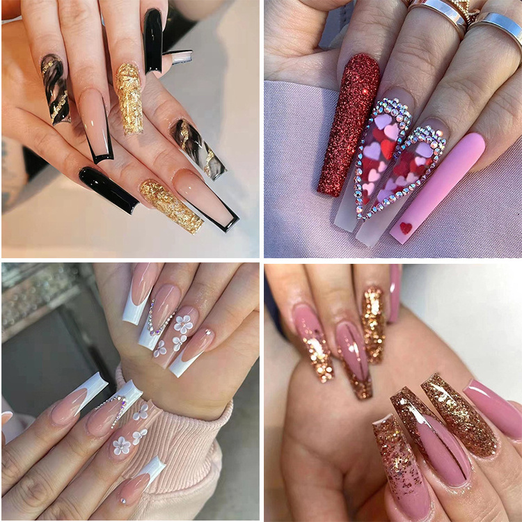 Custom Private Label Nails Luxury Long Ballerina French Coffin Almond Press On Nails Acrylic Stickers  Nails with glue