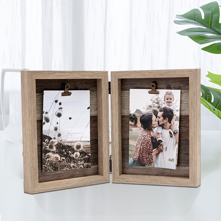 Wholesale Natural wooden effect shadow Box Picture Photo Frame With Metal Clip Shadow Box