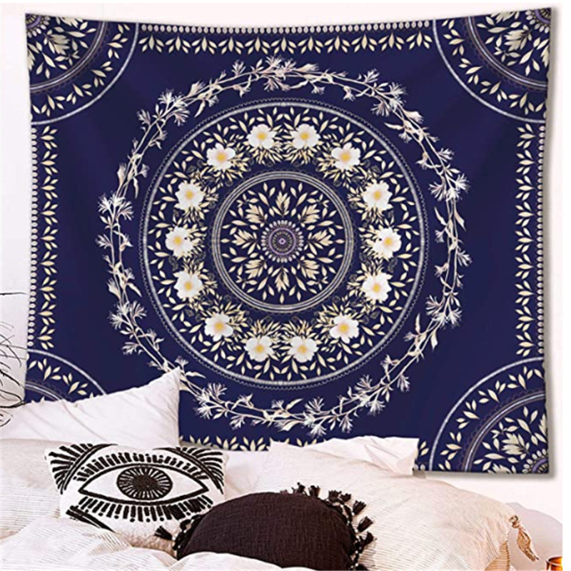 Custom printing Indian hippie Bohemian psychedelic macrame blue peacock mandala wall decor hanging bedding tapestry