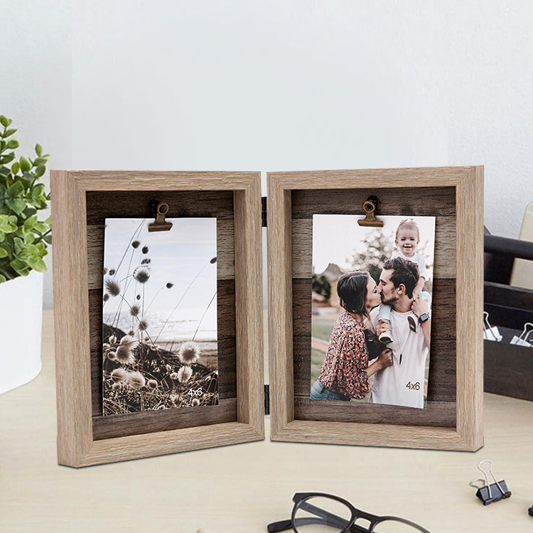 Wholesale Natural wooden effect shadow Box Picture Photo Frame With Metal Clip Shadow Box