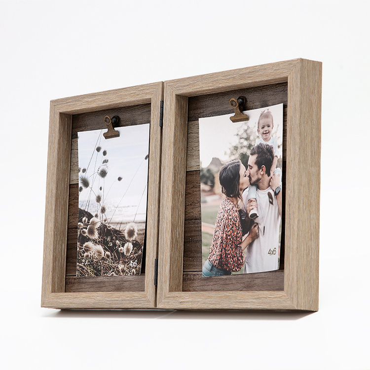 Wholesale Natural wooden effect shadow Box Picture Photo Frame With Metal Clip Shadow Box