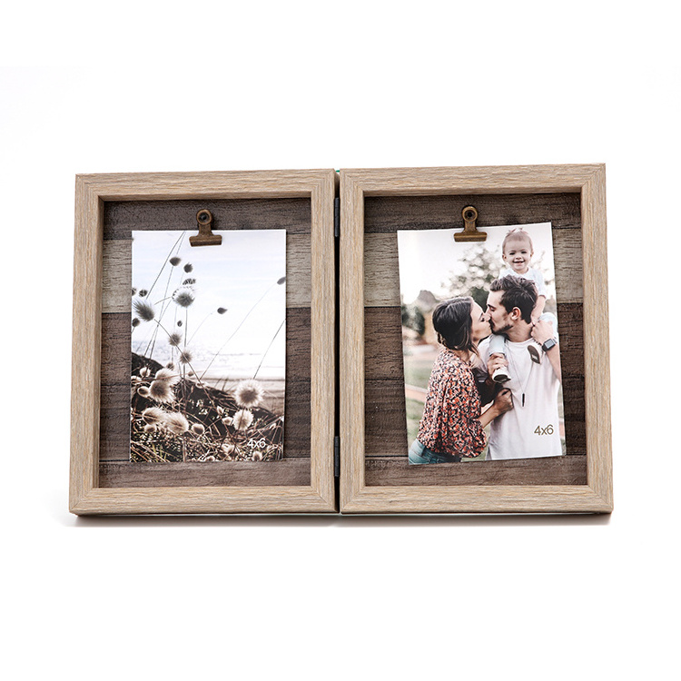 Wholesale Natural wooden effect shadow Box Picture Photo Frame With Metal Clip Shadow Box